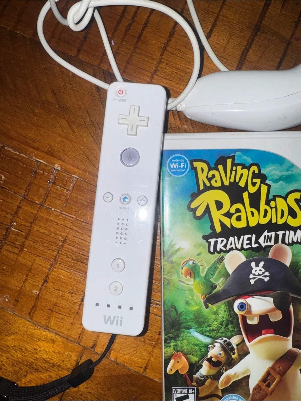 Nintendo White Wii Remote with Nunchuk + Rayman Raving Rabbids & Boom Blox